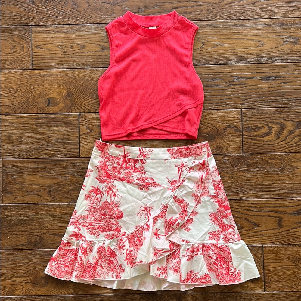 Red and White Ruffle Skirt